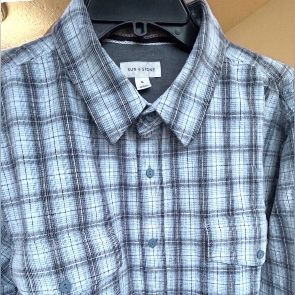 25% OFF SALE! Sun & Stone Blue Plaid Corduroy Long Sleeve Shirt Men's XL